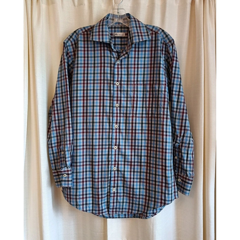 Peter Millar‎ Men's Size M Plaid Long Sleeve Button Up 100% Cotton Shirt
